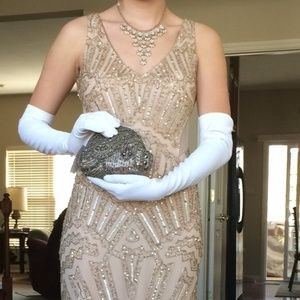 Champagne, beaded, Flapper Prom Dress (backless!!)